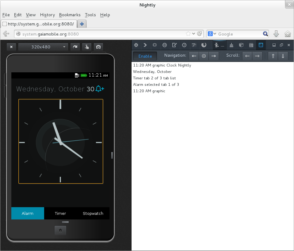 Screenshot of Screen Reader Emulator showing the analog view correctly.